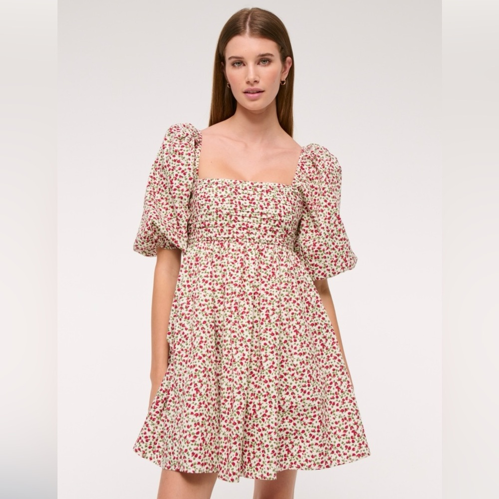 Abercrombie Emerson Mini Dress with Poplin Fabric and Puffed Sleeves